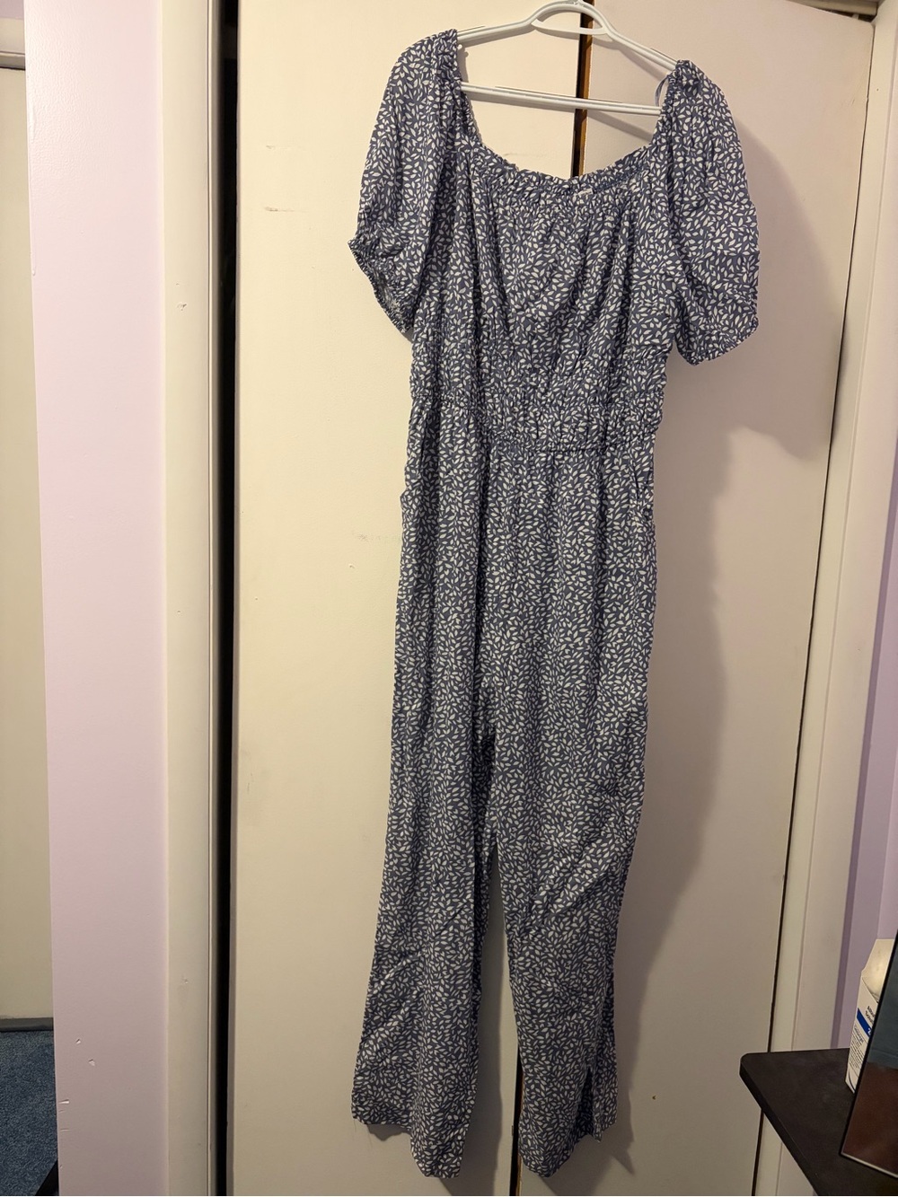 Sincerely Jules Blue Printed Puff-Sleeve Jumpsuit